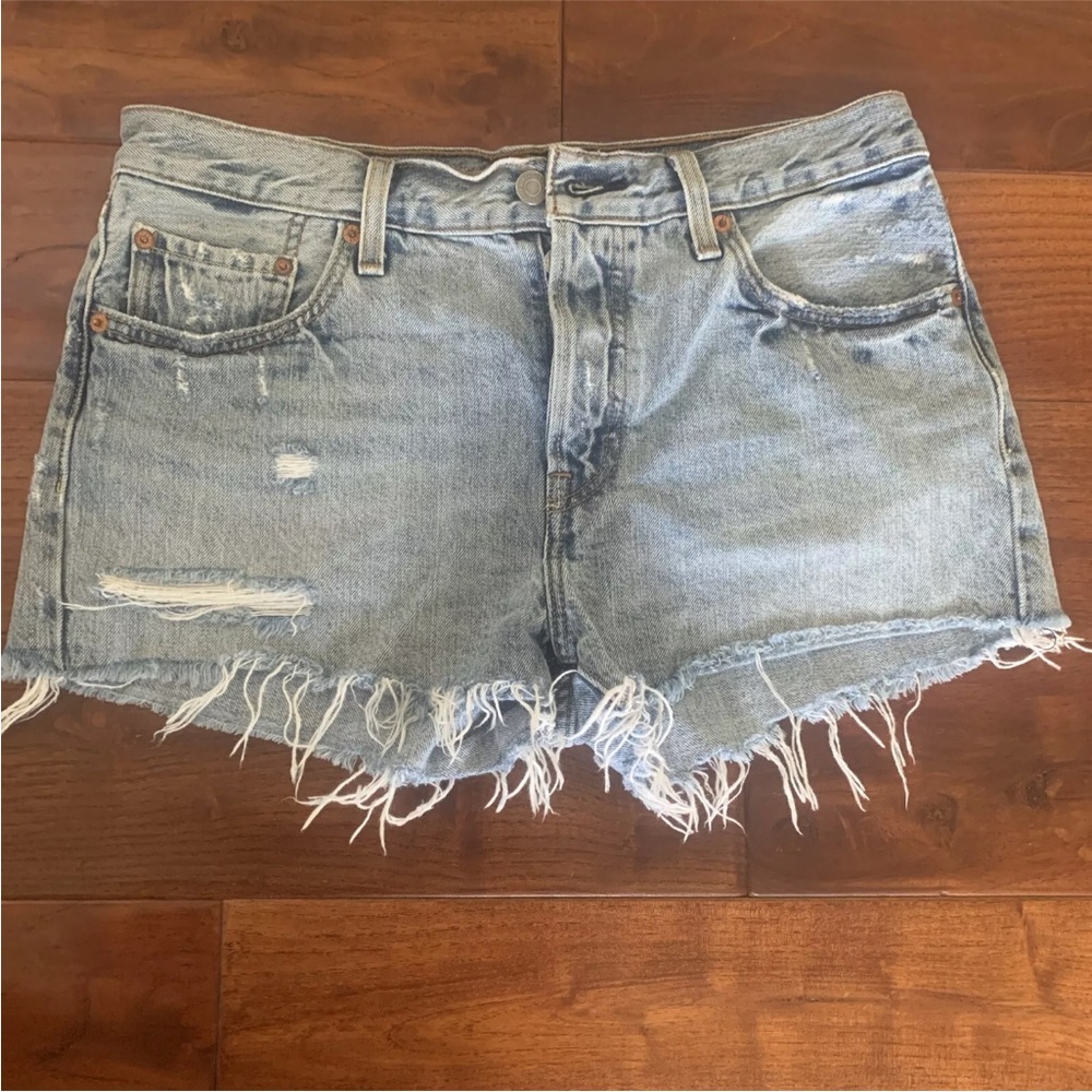 Levis 501 Shorts Women's 28 Button Fly Cut Offs High Rise Distressed Denim Jeans